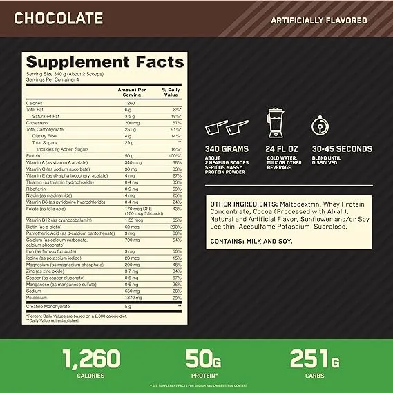 (Optimum Nutrition)Serious Mass 2lbs - Image 2